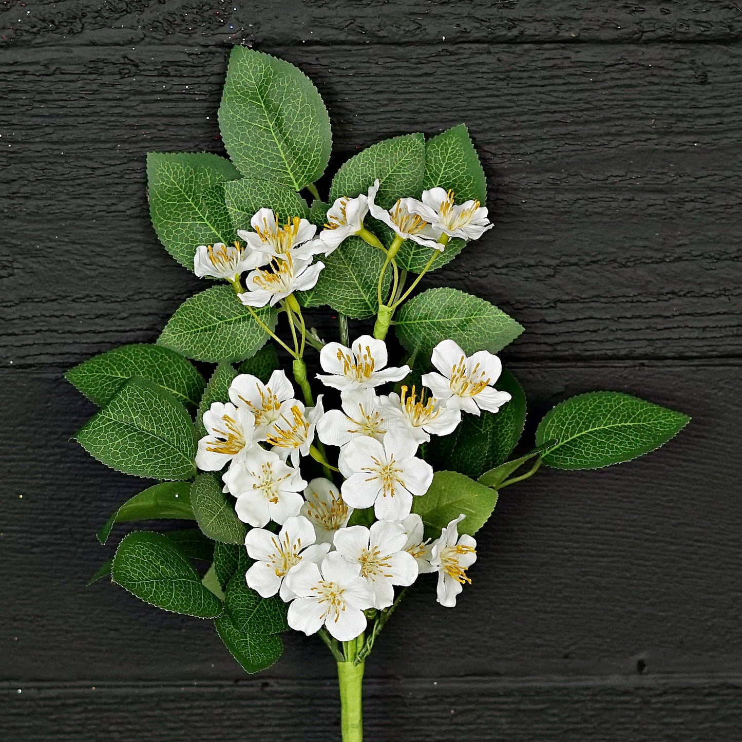16” White Wild Rose & Foliage Stem