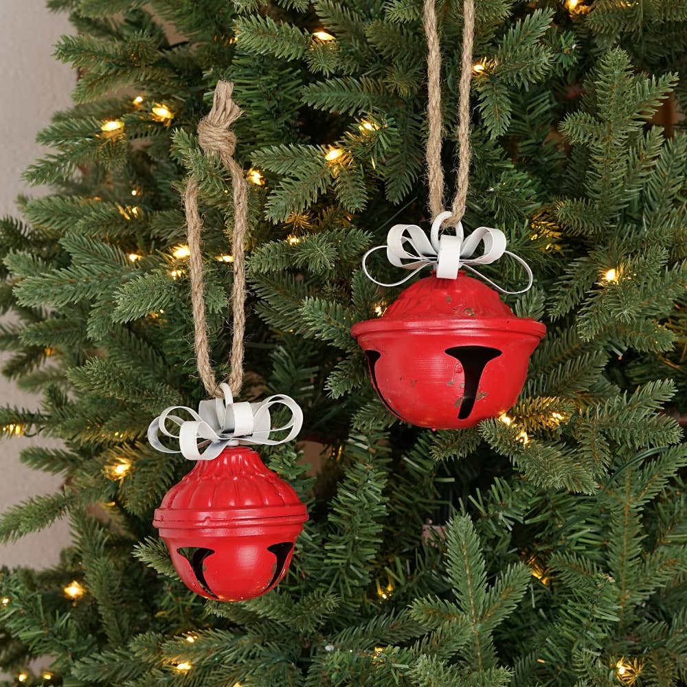Vintage red bell w/metal bow 5”