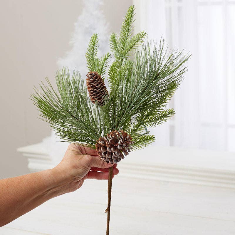 12" Snowy Pine & Cones Floral Stem