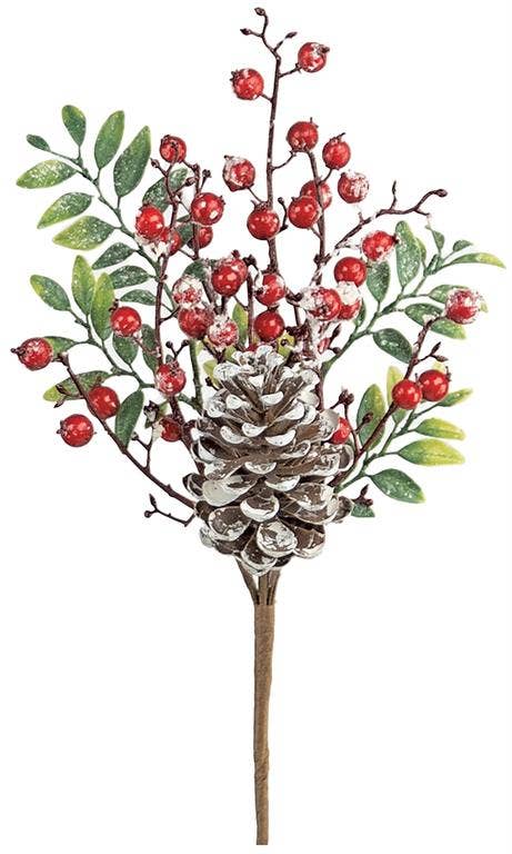 Tea Leaf Pick W/berry, 16", Snowy, Red
