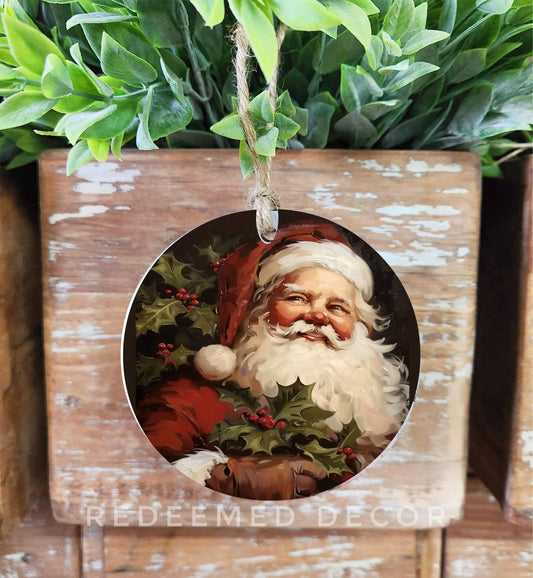 Wood Ornament Vintage Santa